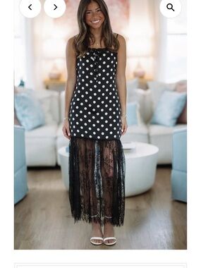 Polka Dot Black Maxi Dress with Sheer Lace Skirt